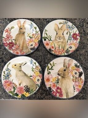 Pottery Barn Floral Bunny Salad Plate Set